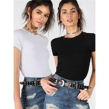 Romwe Black And White Ribbed Knit T-shirt 2pcs