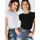 Romwe Black And White Ribbed Knit T-shirt 2pcs