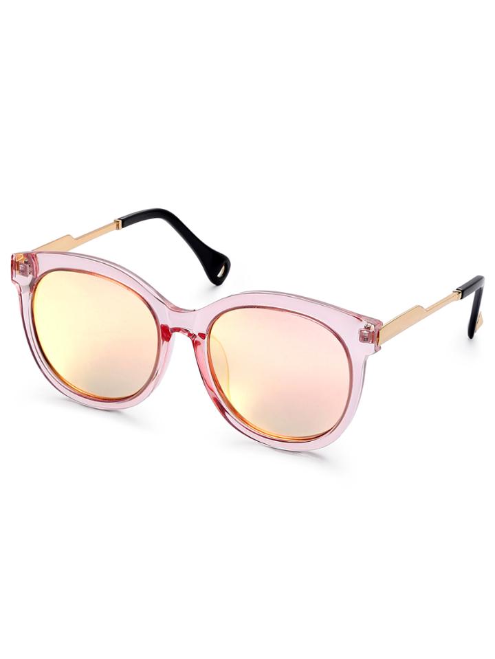 Romwe Pink Clear Frame Yellow Lens Sunglasses