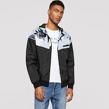 Romwe Men Contrast Camo Print Drawstring Hooded Jacket