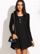 Romwe Black Round Neck Long Sleeve Shift Dress