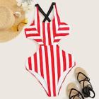 Romwe Striped Cutout Side Criss-cross Monokini