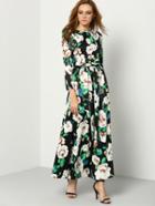 Romwe Round Neck Florals Belt Maxi Dress