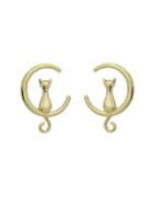 Romwe Gold Cute Moon Cat Stud Earrings For Women