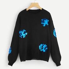 Romwe Drop Shoulder Sequin Detail Sweater