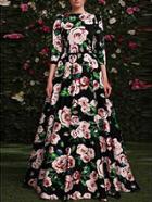 Romwe Flowers Print Maxi Black Dress