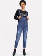 Romwe Button Side Ripped Denim Overalls