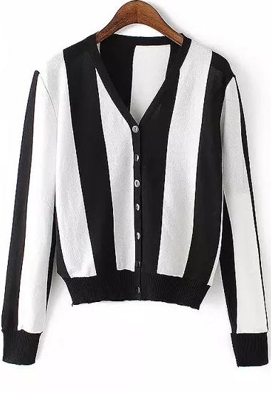 Romwe Vertical Striped Buttons Cardigan