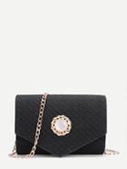 Romwe Woven Design Flap Chain Bag With Jewelry
