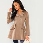 Romwe Double Breasted Ruffle Solid Coat