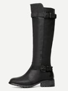Romwe Black Double Buckled Pu Full Zip Tall Boots