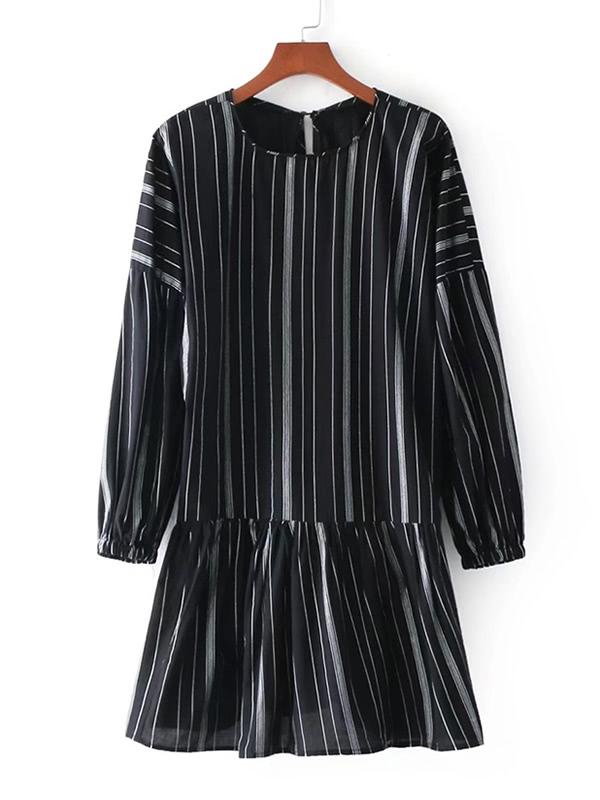 Romwe Drop Waist Striped Dress