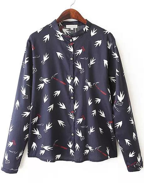 Romwe Pigeon Print Loose Blouse