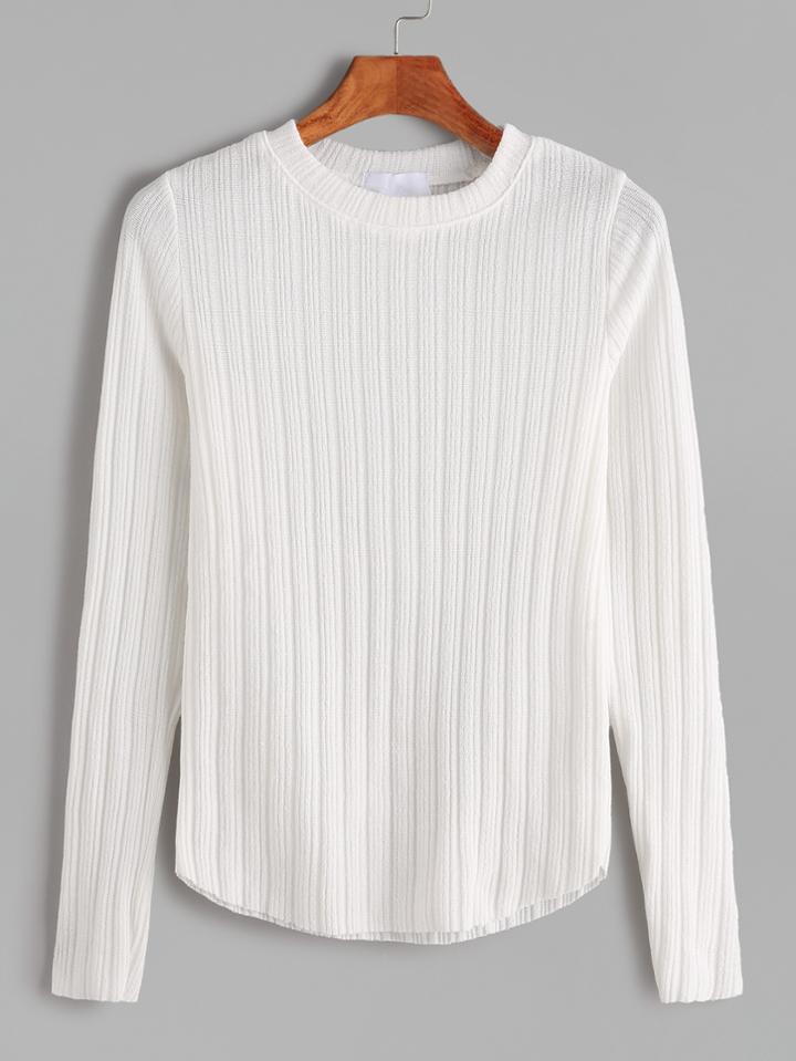 Romwe White Ribbed Knit Tight Sweater