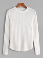 Romwe White Ribbed Knit Tight Sweater