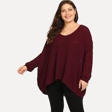 Romwe Plus Drop Shoulder Eyelet High Low Jumper