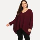 Romwe Plus Drop Shoulder Eyelet High Low Jumper