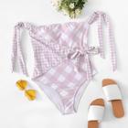 Romwe Knot Gingham Swimsuit