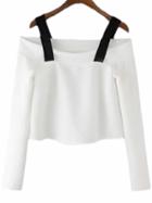 Romwe White Long Sleeve Open Cold Blouse