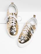 Romwe Embroidery Star Pu Sneakers With Faux Pearl