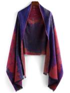 Romwe Ink Print Fringe Purple Scarf