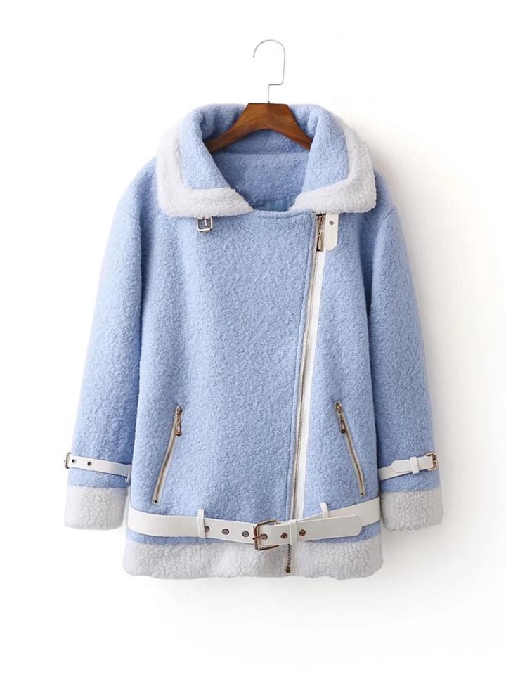 Romwe Faux Shearling Coat With Belt