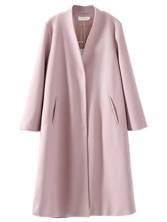 Romwe Pink Drawstring Waist Side Slit Long Coat