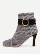 Romwe Gingham Print Side Zipper Ankle Boots