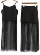 Romwe Spaghetti Strap Top With With Tassel Skirt