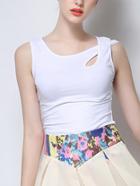 Romwe White Cutout Asymmetric Crisscross Shoulder Tank Top