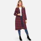 Romwe Double Breasted Plaid Print Outerwear