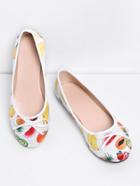 Romwe Bow Tie Detail Fruit Print Pu Flats