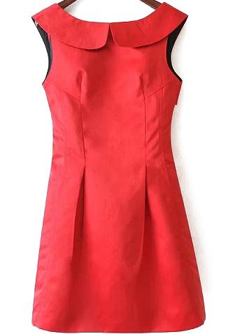 Romwe Doll Collar Back V Cut A-line Red Dress