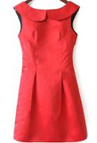 Romwe Doll Collar Back V Cut A-line Red Dress