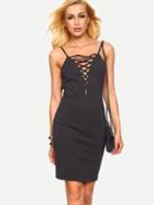 Romwe Black Crisscross Spaghetti Strap V Back Bodycon Dress