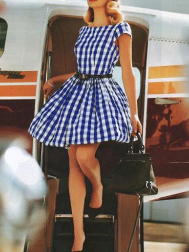 Romwe Short Sleeve Plaid Pleated Dress