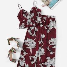 Romwe Plus Floral Print Cami Top With Pants