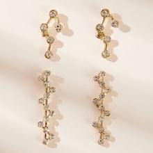 Romwe Rhinestone Decor Zigzag Crawling Stud Earrings 2pairs