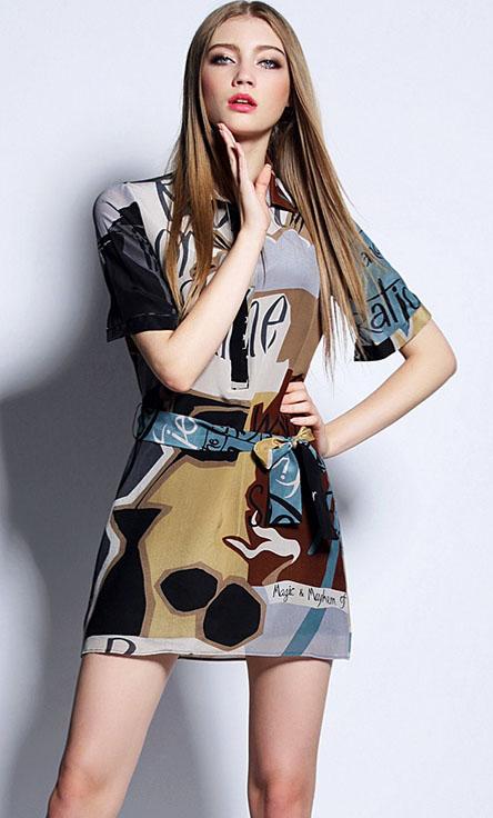 Romwe Lapel Letter Print Shirt Dress