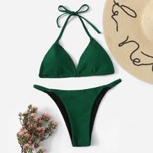 Romwe Triangle Halter Top With Low Rise Bikini