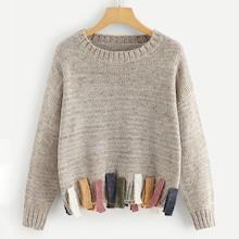 Romwe Drop Shoulder Ribbon Hem Sweater