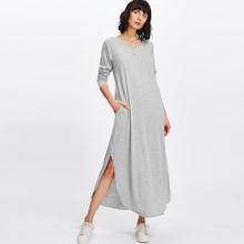 Romwe Side Slit Marled Knit Maxi Tee Dress