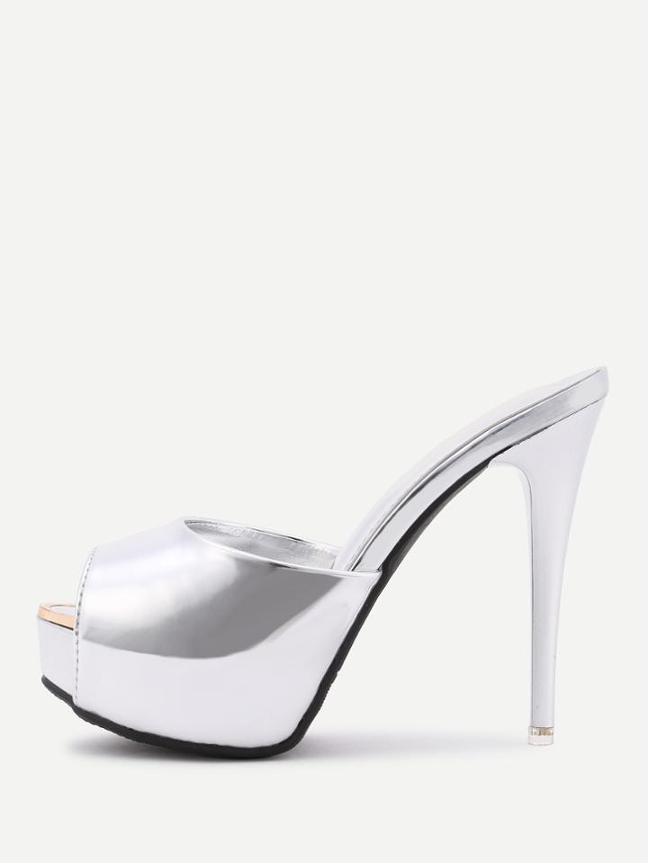Romwe Pu Metalic Platform Heeled Sandals