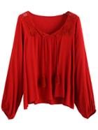 Romwe Red Lace Insert Lace Up Top