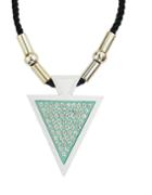 Romwe Green Rhinestone Triangle Pendant Necklace For Women
