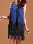 Romwe Halter With Tassel Ombre Bodycon Dress