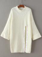 Romwe White Sequin Detail Slit Sweater Dress