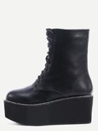 Romwe Black Round Toe Lace-up Flatform Boots