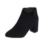 Romwe Side Zip Chunky Heeled Suede Boots
