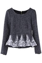 Romwe Lace Lower Dark Grey Woolen Blouse